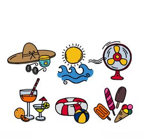 夏日元素清凉旅游图标手绘旅游