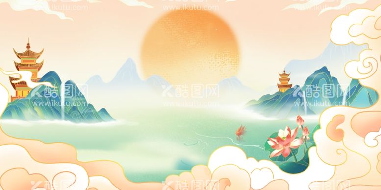 编号：98090712040950521038【酷图网】源文件下载-国潮山水背景