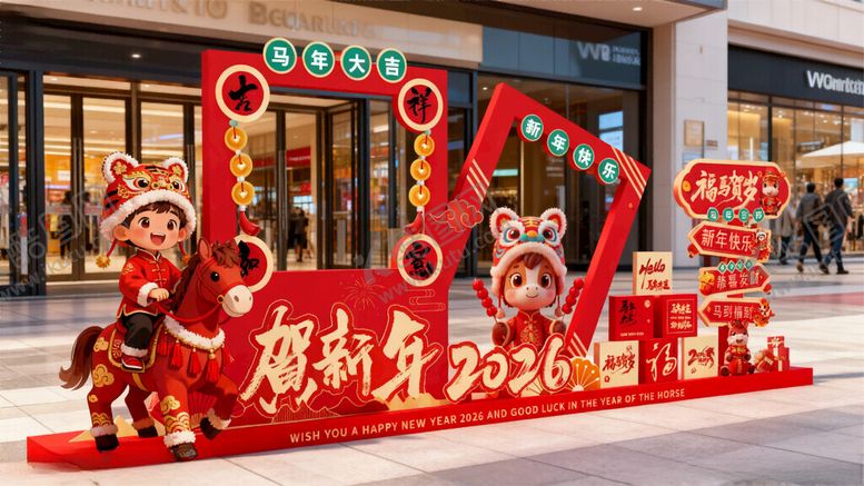 编号：32260504082124167234【酷图网】源文件下载-元旦春节新年美陈舞台装饰