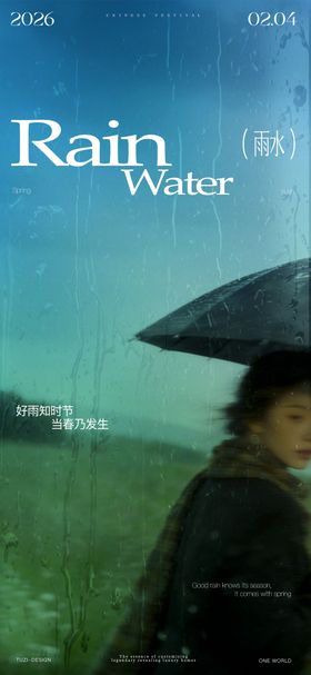 雨水节气简约意境插画海报