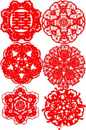 传统红色剪纸图案集合