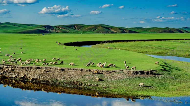 编号：44059410042229374198【酷图网】源文件下载-草原河畔美景