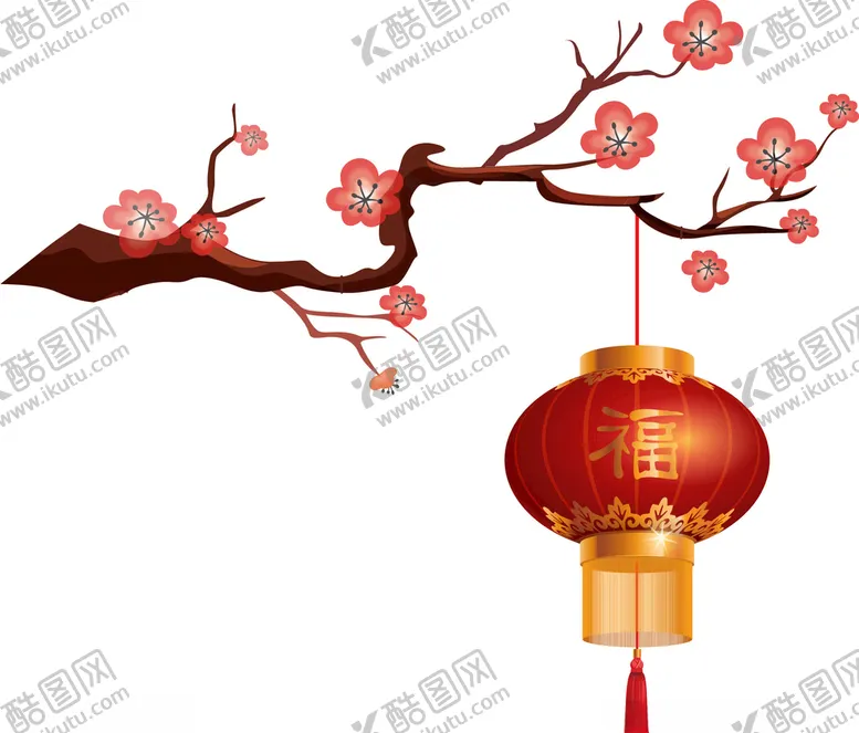 编号：68453307020644369739【酷图网】源文件下载-中国风水墨梅花福字灯笼春节元旦