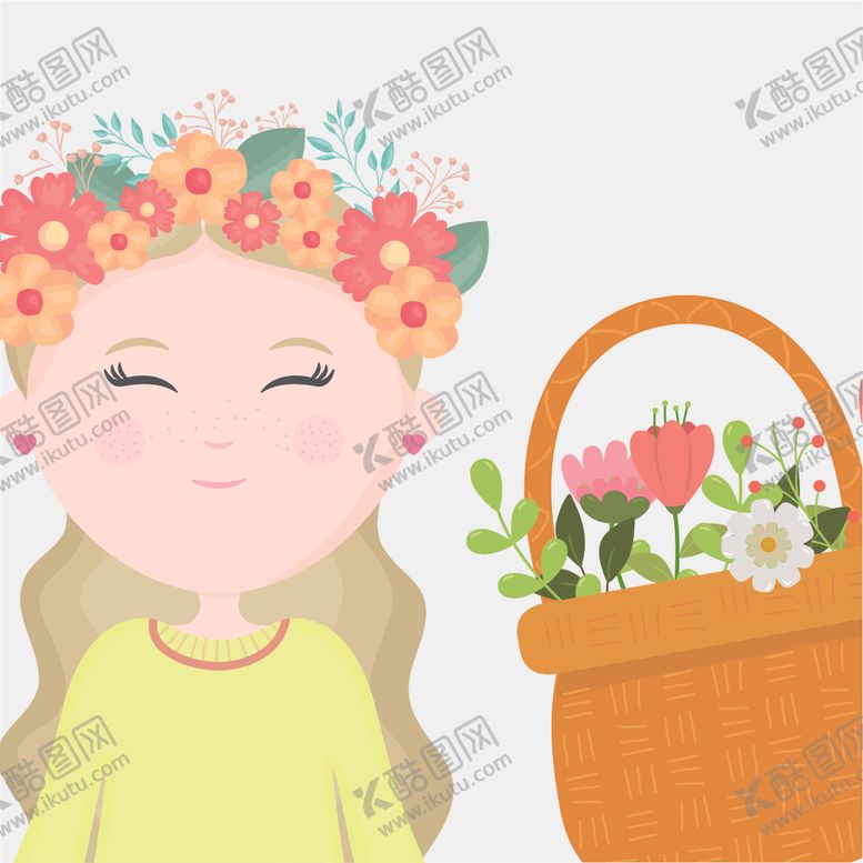 编号：28711409280626382376【酷图网】源文件下载-小女孩和花朵插画
