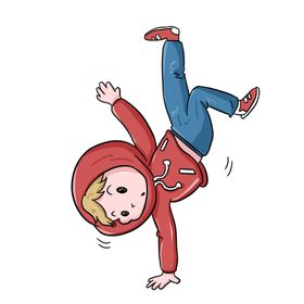 手绘卡通街舞人物单手倒立
