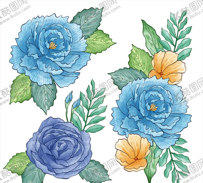 编号：46999909171454175842【酷图网】源文件下载-手绘蓝色花卉矢量素材