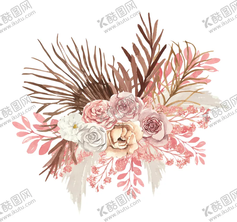 编号：24642210221629209428【酷图网】源文件下载-波西米亚手绘粉色热带花束