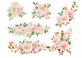 水彩粉色花卉装饰图案