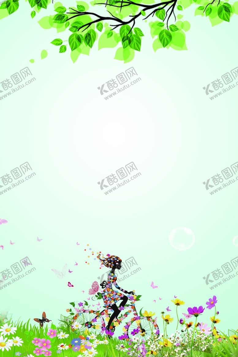 编号：98489202011607465010【酷图网】源文件下载-蓝天绿草地女孩骑自行车