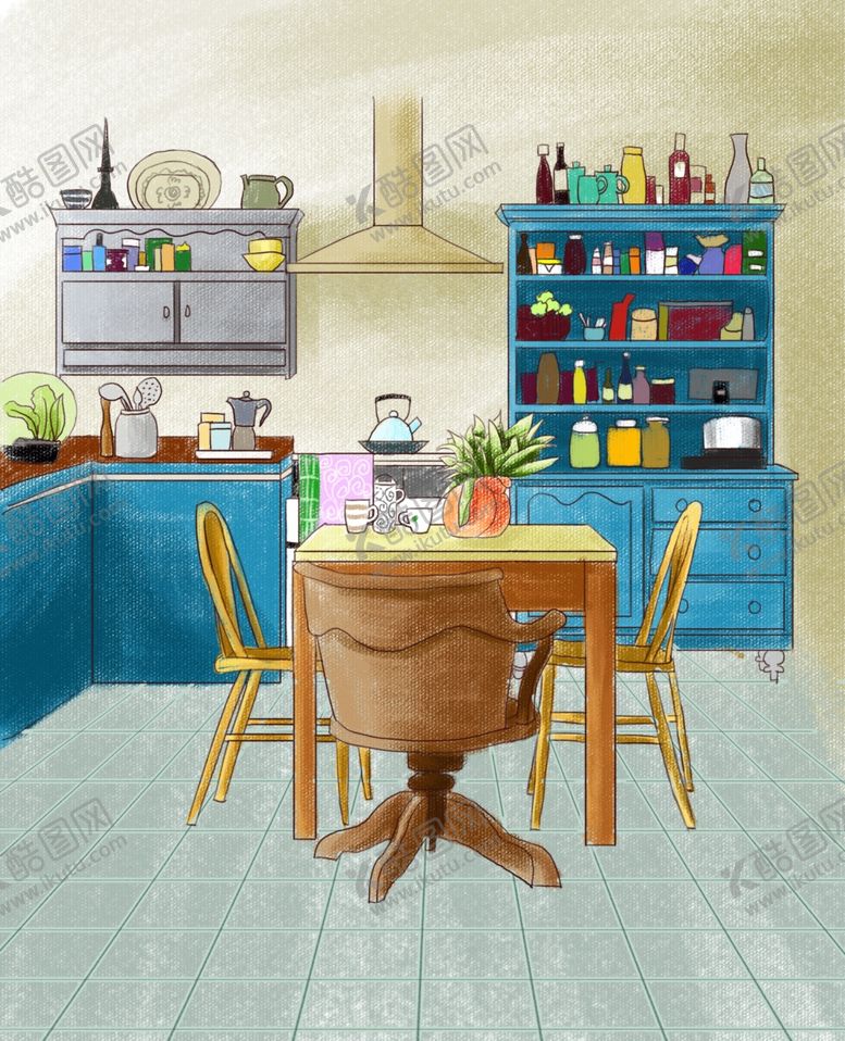 编号：43718906191058071957【酷图网】源文件下载-简约小清新厨房插画