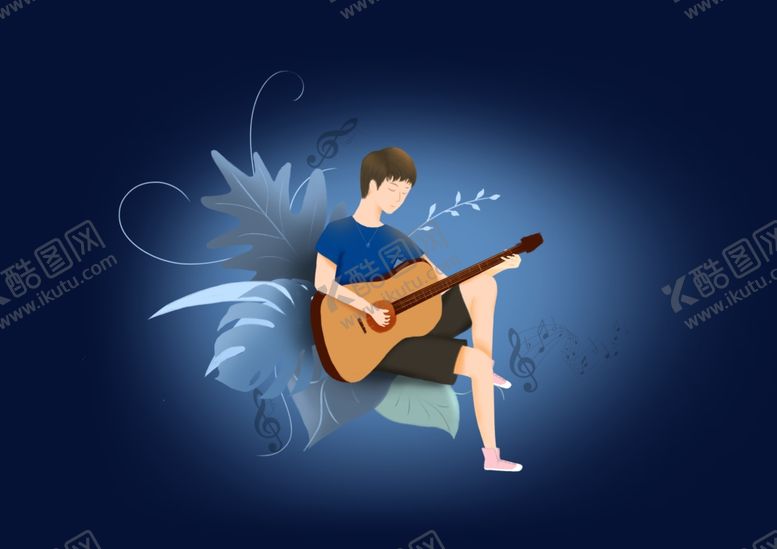 编号：28420804211357248899【酷图网】源文件下载-插画吉他男孩吉他