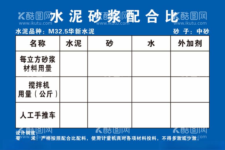 编号：26249603082300175533【酷图网】源文件下载-水泥砂浆配合比