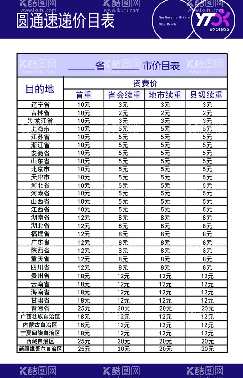 编号：56397210080350181837【酷图网】源文件下载-快递价目表