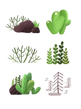 手绘绿叶植物素材