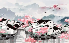古风中国风背景板水墨海报水彩山水