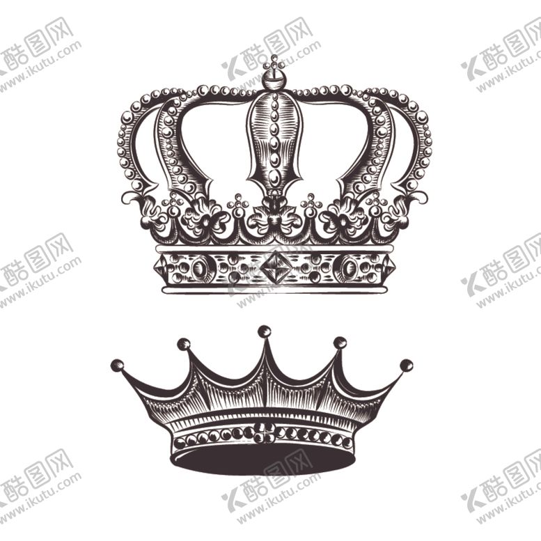 编号：14725610282109073545【酷图网】源文件下载-素描皇冠矢量图黑白画大