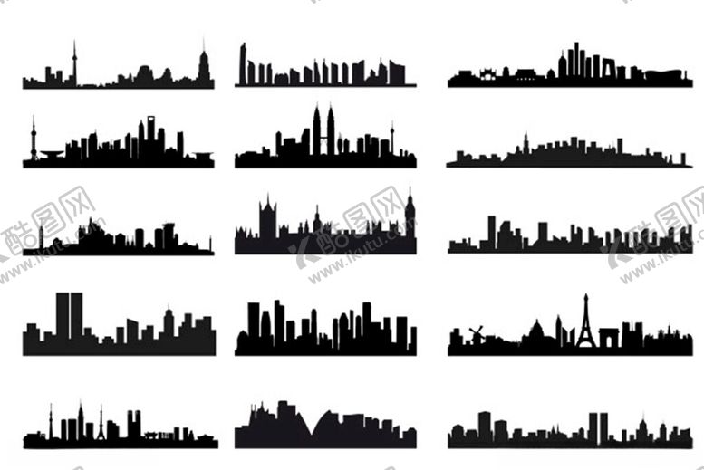 编号：62563211021144234763【酷图网】源文件下载-城市建筑剪影集合