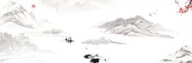 水墨山水背景画云雾竹子中国风墙