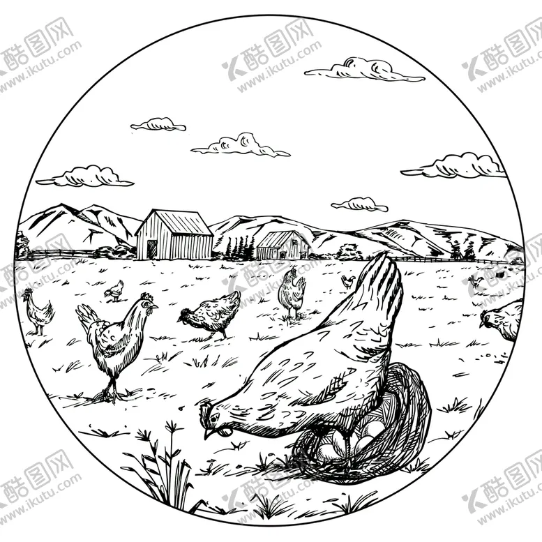 编号：26590709212221023086【酷图网】源文件下载-鸡插画线稿