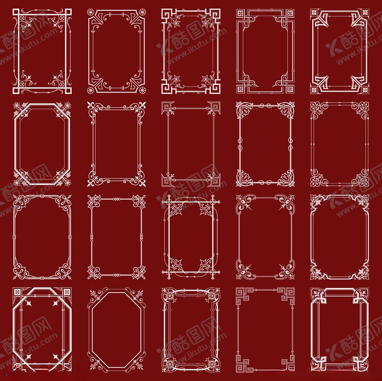 编号：16601011200107187894【酷图网】源文件下载-红色复古边框图案集合