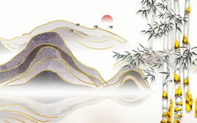 电视背景墙山水中式山水装饰画简约现代