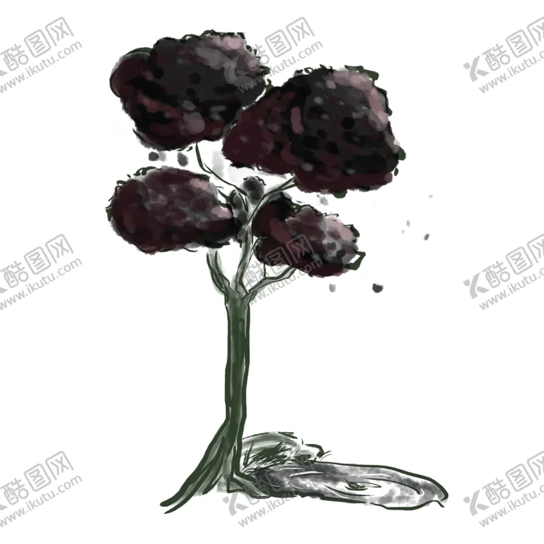 编号：22605507030705195978【酷图网】源文件下载-中国画水墨风格树木卡通插画元素