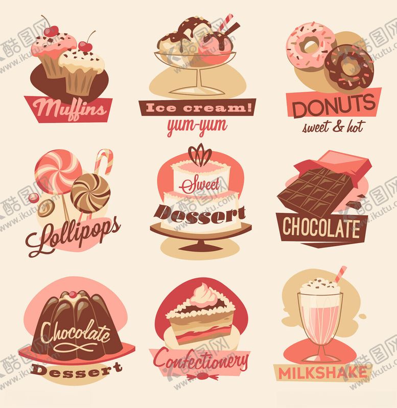 编号：91737604040122284253【酷图网】源文件下载-复古风甜品标志设计