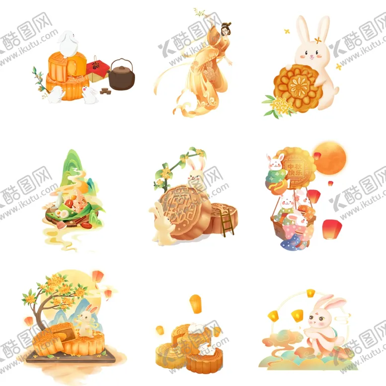 编号：24119606291544195111【酷图网】源文件下载-中秋元素插画集合