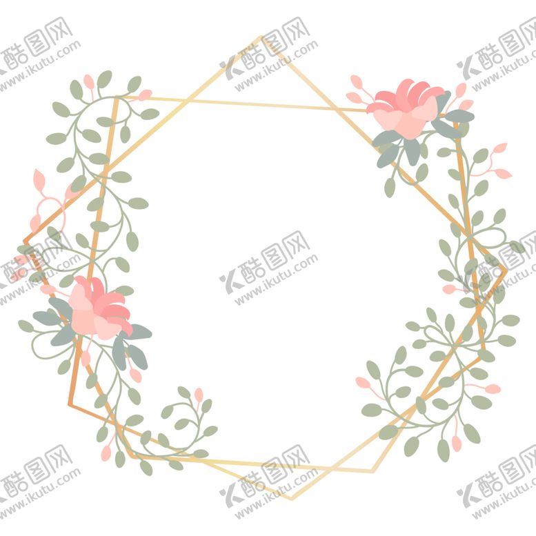 编号：51430001210558319508【酷图网】源文件下载-金色边框植物花环