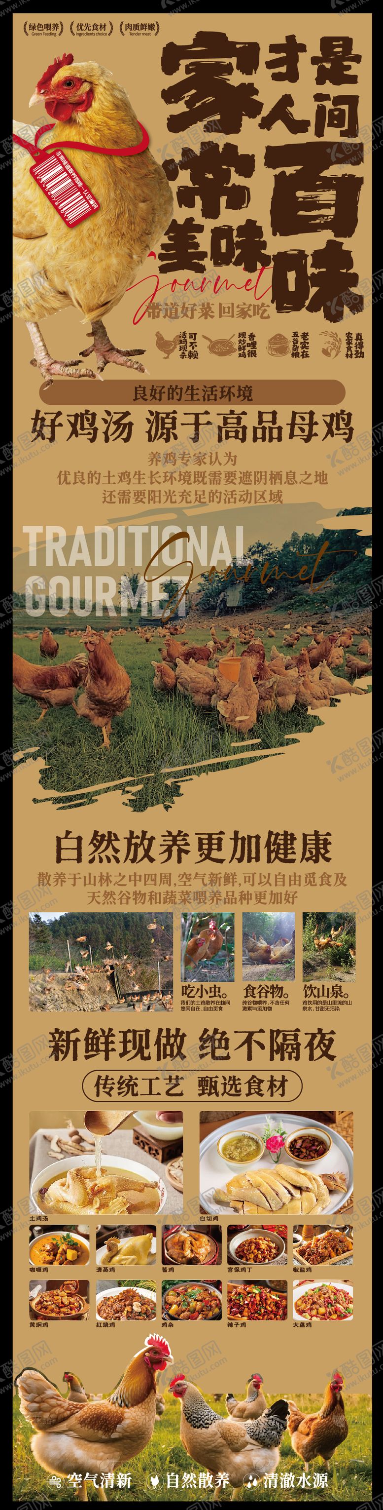 编号：44066511251717023297【酷图网】源文件下载-赣南美食散养土鸡长图海报