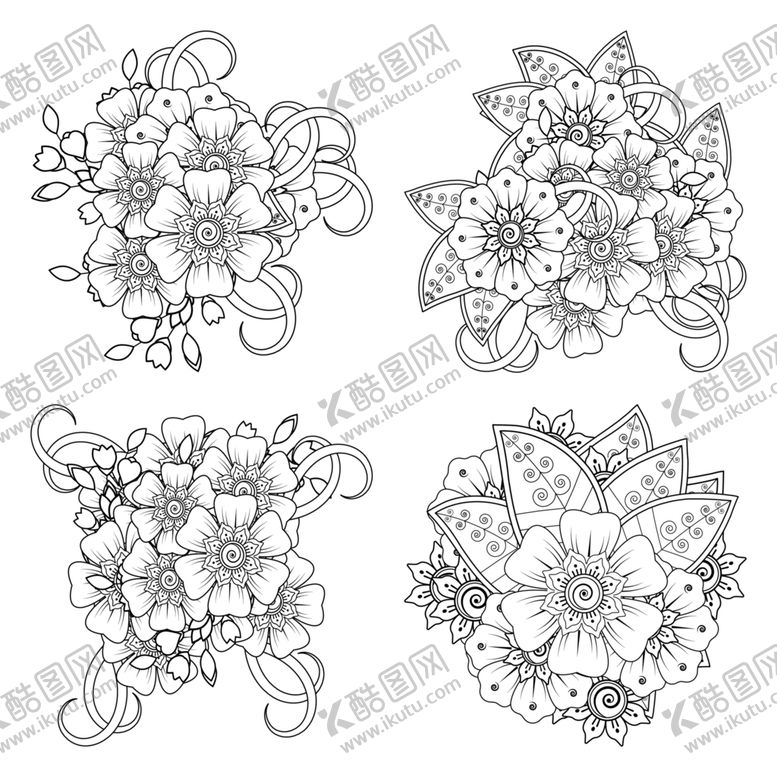 编号：49726310170517028492【酷图网】源文件下载-白描装饰花纹 