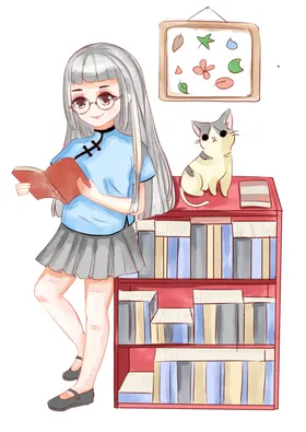 卡通女孩和猫