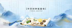 中式山脉背景中药材海报