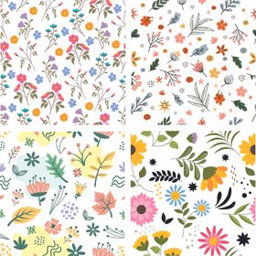 花卉飞鸟手绘插画图案