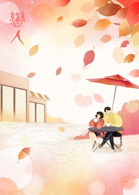水彩手绘插图情人节朦胧境