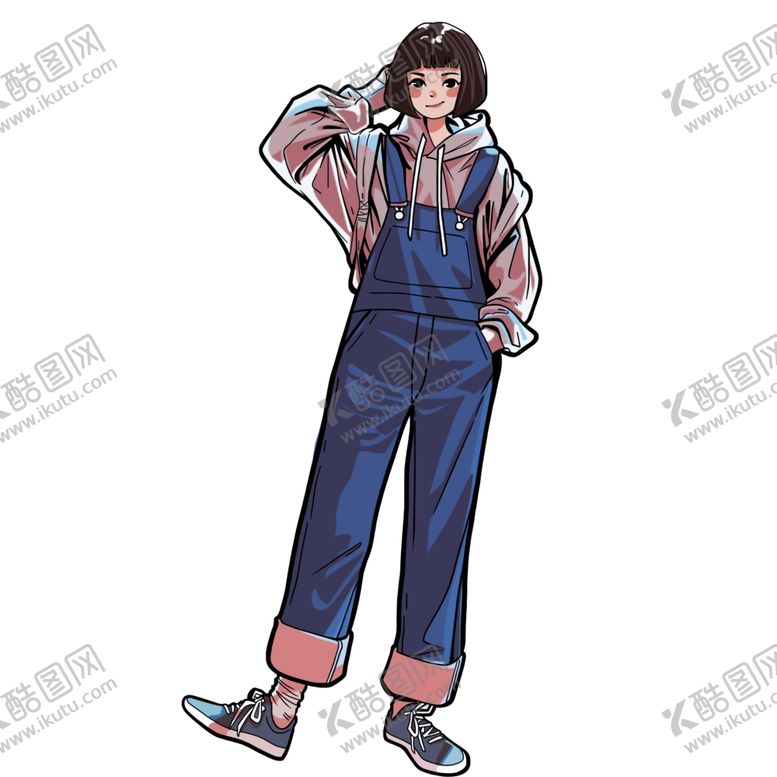 编号：87219501290035578339【酷图网】源文件下载-蓝色卡通手绘短发女生原创人物手