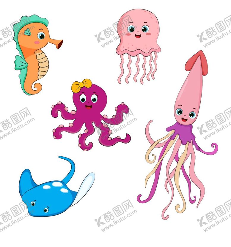 编号：96573409242207436231【酷图网】源文件下载-卡通海洋生物