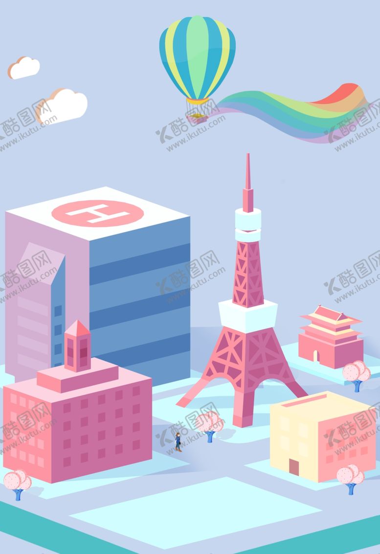 编号：11870310070304174387【酷图网】源文件下载-日本东京塔城市地标插画背景