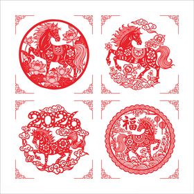 传统剪纸风的精美马图案