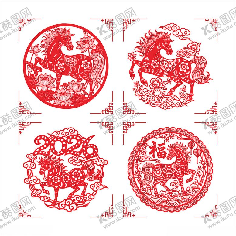 编号：13538411251739082710【酷图网】源文件下载-传统剪纸风的精美马图案