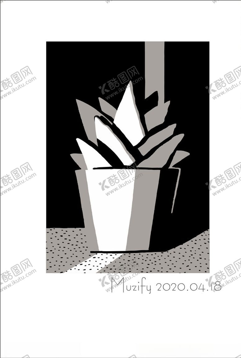 编号：70250706291059594729【酷图网】源文件下载-植物盆栽黑白插画