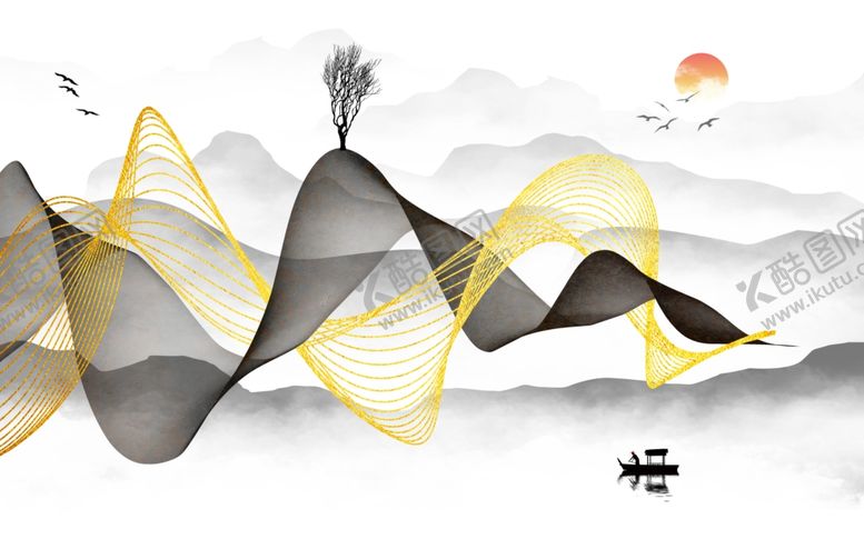 编号：95174509260413104581【酷图网】源文件下载-新中式抽象山水背景