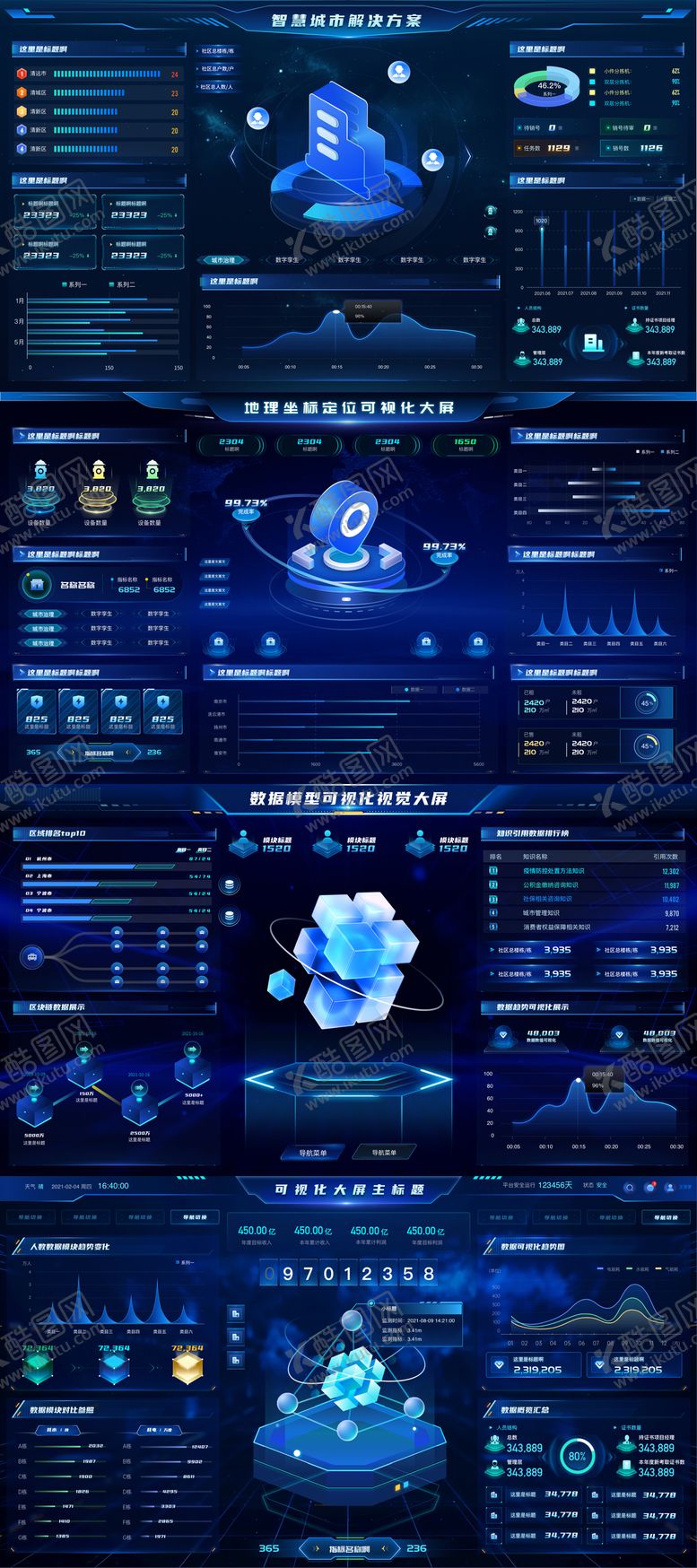 编号：40066203161834579282【酷图网】源文件下载-深色炫酷数据可视化大屏合集