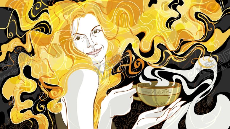 编号：74723410281110311900【酷图网】源文件下载-手绘咖啡女郎