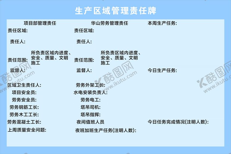 编号：71910701250832088137【酷图网】源文件下载-生产区域管理责任牌