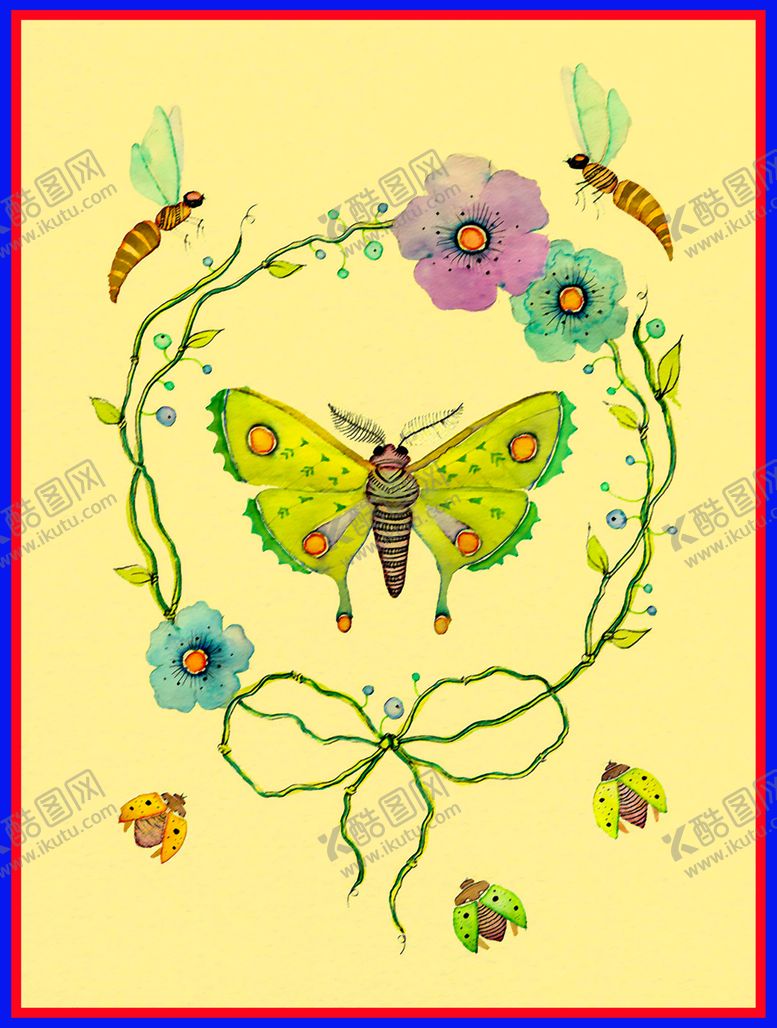 编号：17442709161641246279【酷图网】源文件下载-植物蝴蝶昆虫手绘