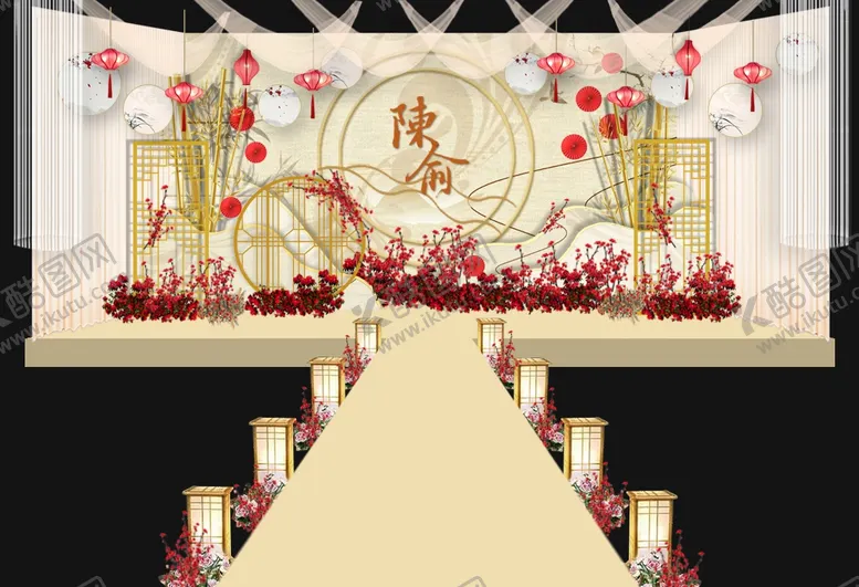 编号：17216806151102455602【酷图网】源文件下载-香槟色帷幔新中式婚礼