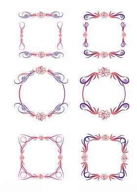 荷花荷叶彩色渐变花边边框