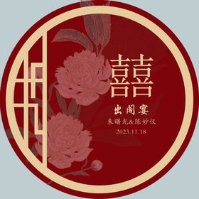 圆形中式红色喜字迎宾牌