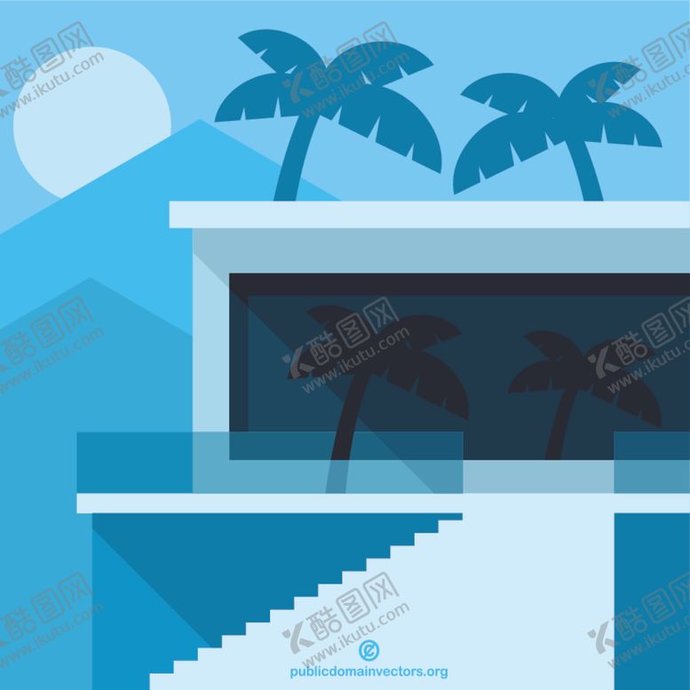 编号：24449209211849217333【酷图网】源文件下载-夏日蓝色海边别墅插画